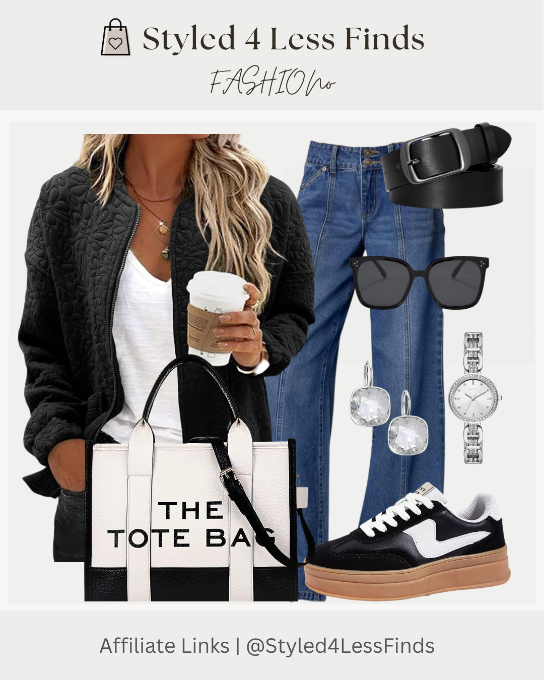 Casual, comfy, and polished — today’s Styled 4 Less look is the perfect everyday outfit 🙌🖤

Style Tip:
Swap your everyday zip-ups for a quilted bomber — it adds instant texture and elevates even the simplest jeans-and-sneakers outfit. Pair with black-and-white accessories to keep everything looking clean and pulled together. 

 #LTKcanada #LTKjeans #LTKover50style