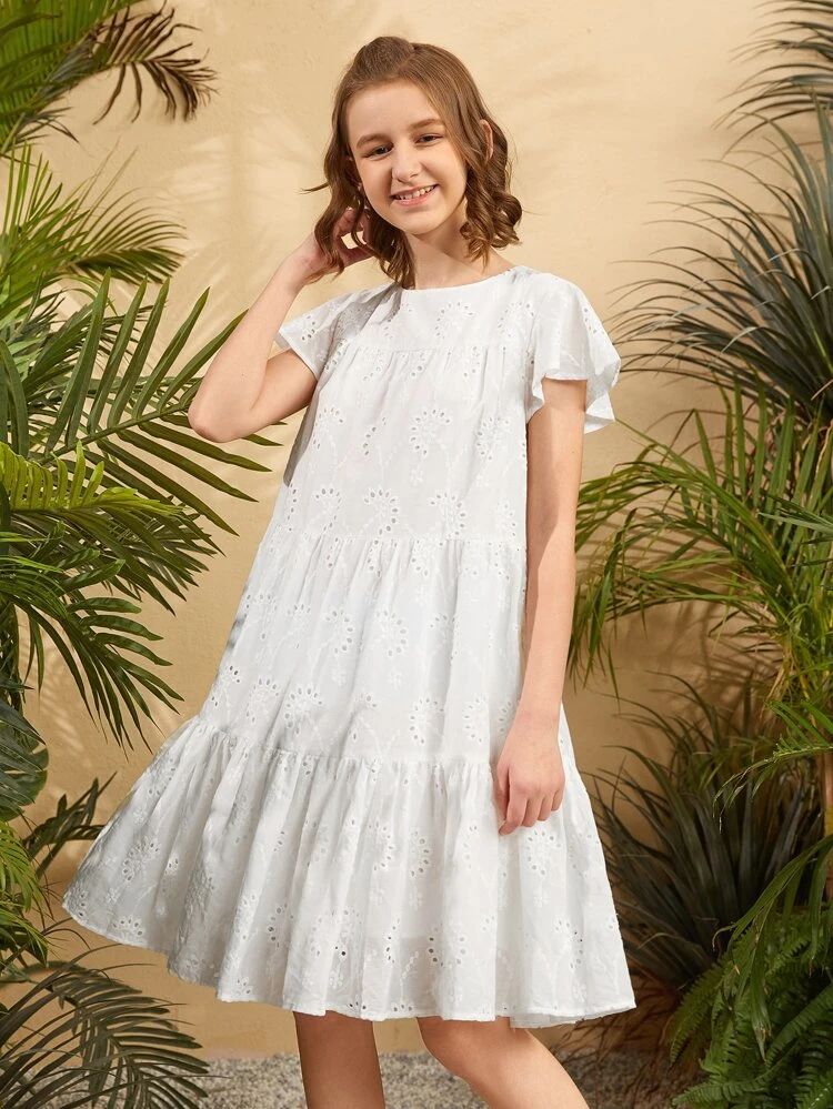 SHEIN Teen Girls Ruffle Hem Schiffy Smock Dress | SHEIN