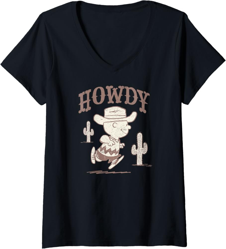 Women's Howdy Charlie Brown Cowboy Style V-Neck T-Shirt | Amazon (US)