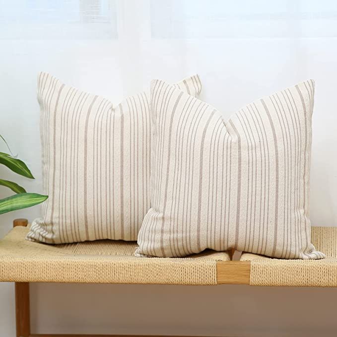 Kiuree Khaki and Beige Farmhouse Throw Pillow Covers 18 x 18, Modern Accent Square Decorative Pil... | Amazon (US)