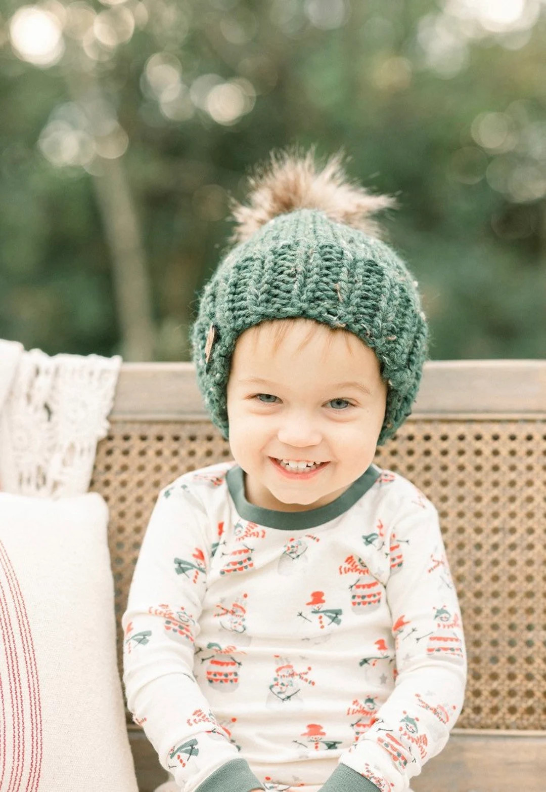 Green Toddler Hat Winter Hat for Boys or Girls Hat With Faux Fur Pom Pom. Unisex Toddler Hat. Bab... | Etsy (US)