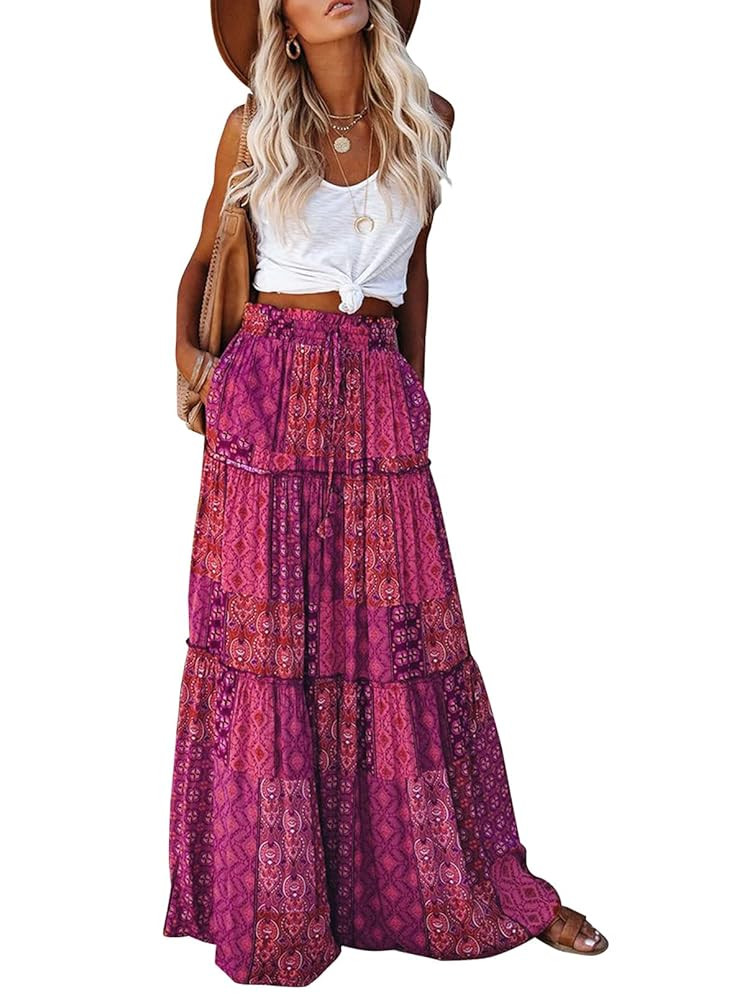 EARKOHA Womens Casual High Waist Tie Paisley Print Long Maxi Skirt with Pockets | Amazon (US)