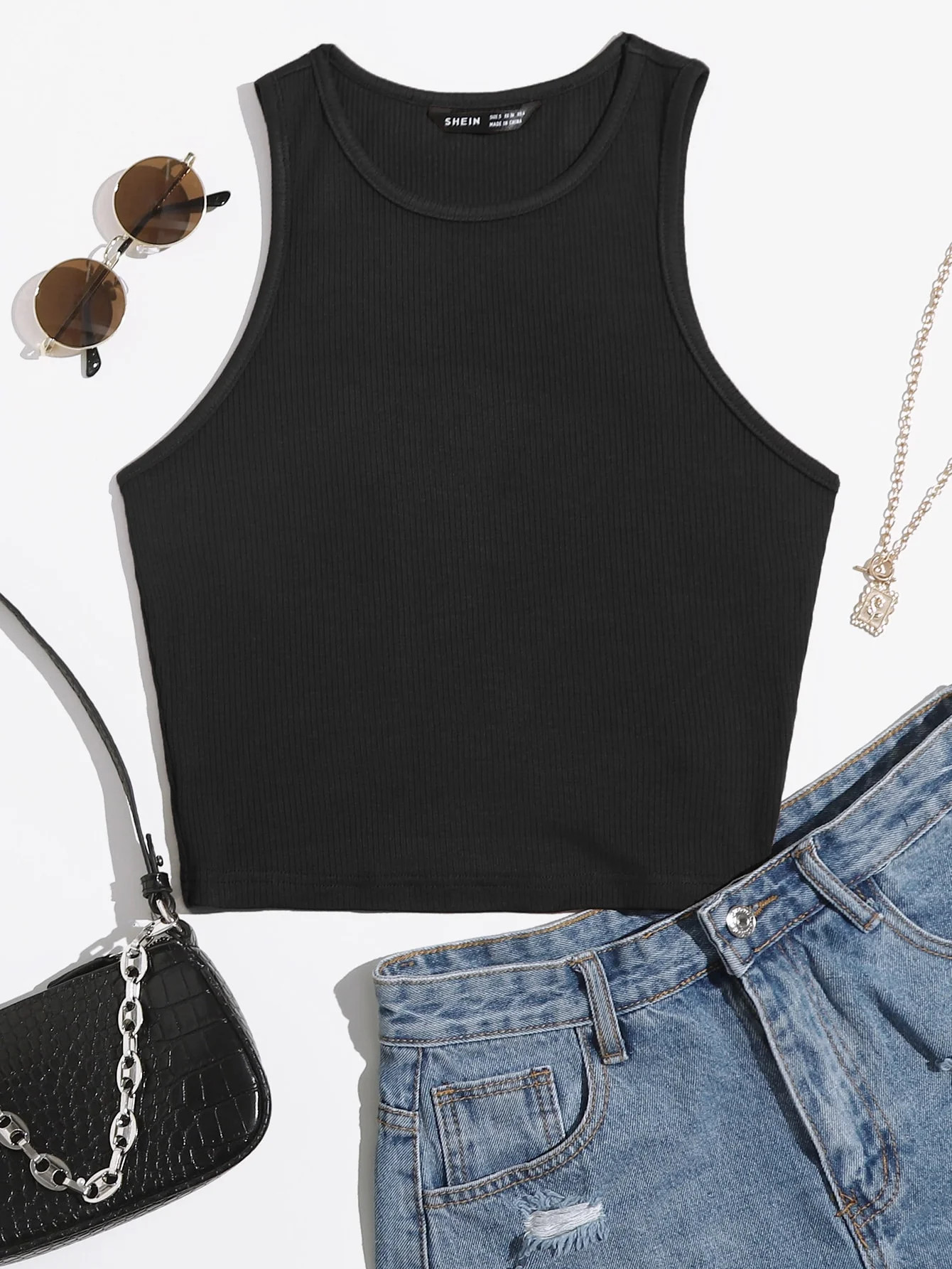 Black Solid Crop Tank Top - Walmart.com | Walmart (US)
