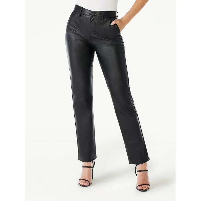 Sofia Jeans Women's Eden Straight Super High Rise Faux Leather Pants, 30.5” inseam | Walmart (US)