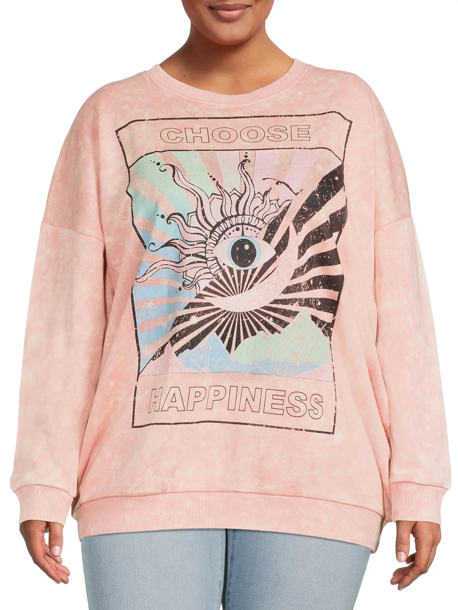 No Boundaries Junior's Plus Size Washed Graphic Sweatshirt | Walmart (US)