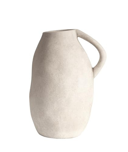 White Ceramic vase with Handle, Distressed Cement Texture, Boho Terracotta Large Pottery 10inch Tall, Rustic Farmhouse Decorative vases for Centerpieces, Unique Stoneware Jug for Flowers | Amazon (US)