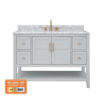 Home Decorators Collection Sturgess 49 in. Single Sink Gray Bath Vanity with White Carrara Marble... | The Home Depot