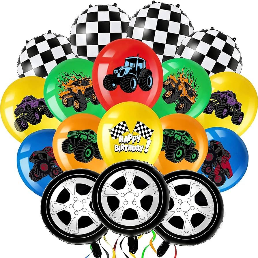 36 PCS Truck Balloons Birthday Decorations Truck Birthday Party Supplies 18 Inch Mylar Foil Wheel... | Amazon (US)