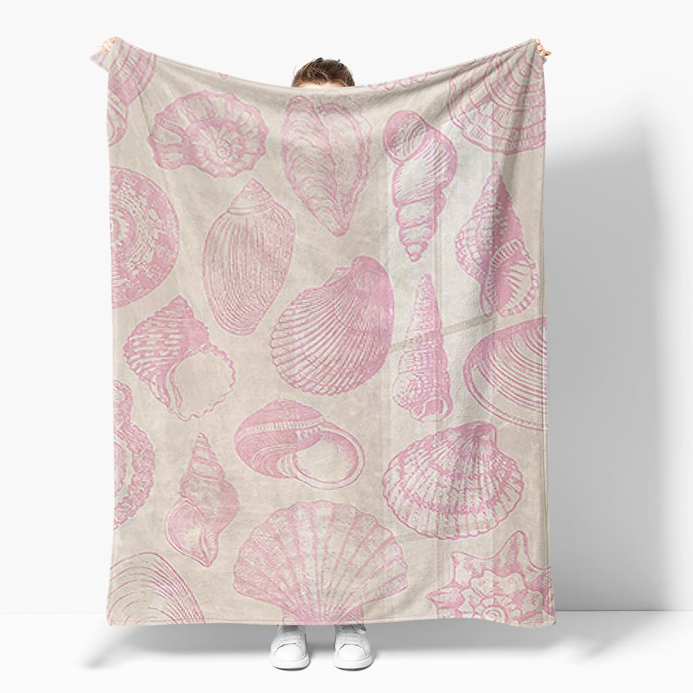 Pastel Pink Seashells Throw Blanket, Soft Flannel, Aesthetic Decor for Bedroom & Sofa, Trendy Cut... | Amazon (US)