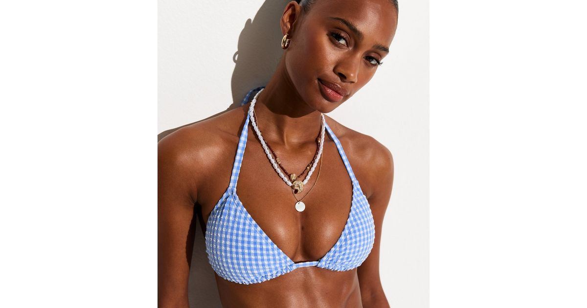 Blue Gingham Triangle Bikini Top | New Look | New Look (UK)