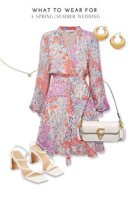 Spring summer wedding guest outfit ideas 🫶 styling a mini floral dress from reiss with a white coach bag, heeled sandals & gold jewellery ✨ 

#LTKstyletip #LTKwedding #LTKSeasonal