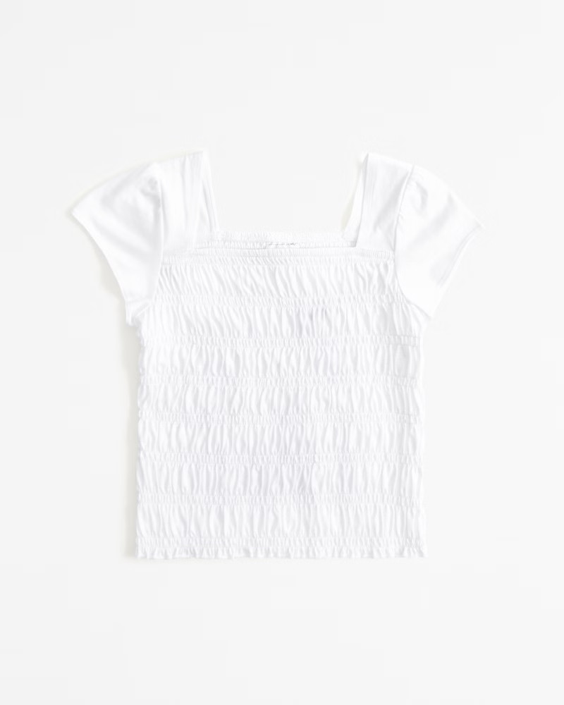 abercrombie kids girls smocked flutter sleeve tee in white - size 15/16 | Abercrombie & Fitch (US)