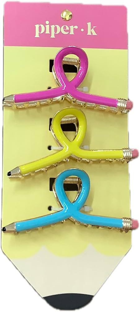 piper k Metal Pencil Claw Clips, 3pk - Pink, Yellow, & Blue Pencils, Back to School | Amazon (US)