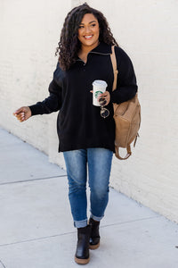 Pulling Heartstrings Black Quarter Zip Pullover DOORBUSTER | Pink Lily