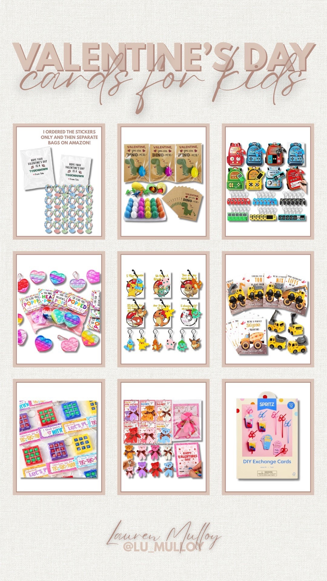 Valentine’s Day cards for kids! Tate wanted to do football candy bracelets instead of the football toy, so I just ordered the stickers and then grabbed some clear bags from Amazon! But I love that these are all non-candy options! 

#LTKmomlife #LTKKids #LTKValentine