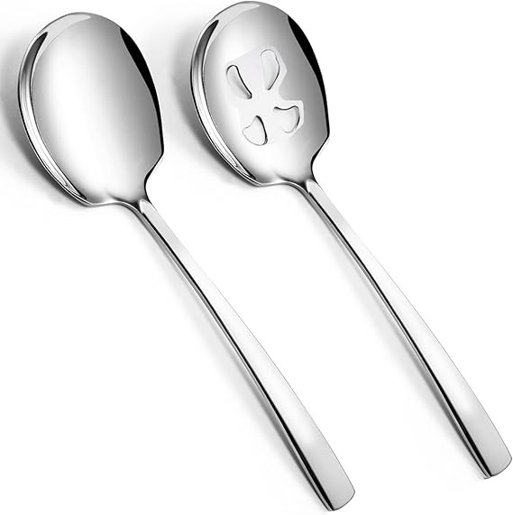Large Serving Spoons Set Stainless Steel 12 Inch Slotted Spoon and Serving Spoon Serving Utensils... | Amazon (US)