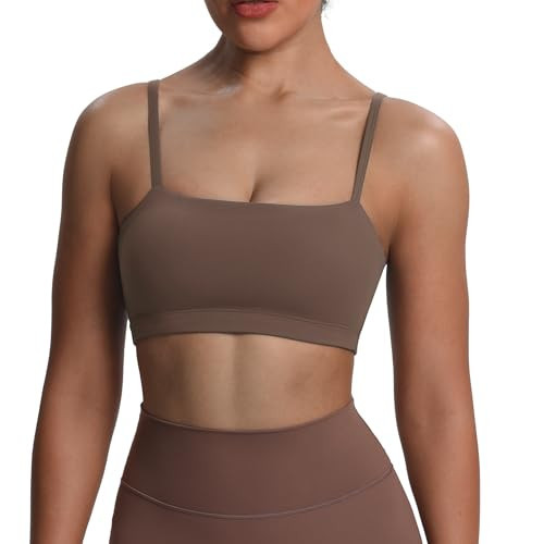 Aoxjox Women's Workout Bandeau Bras Training Fitness Running Yoga Crop Tank (Fudge Coffee, Medium) | Amazon (US)