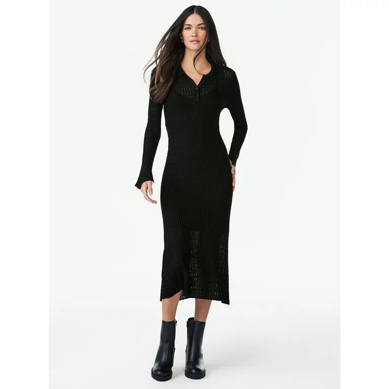 Scoop Women's Sheer Polo Sweater Dress, Sizes XS-XXL - Walmart.com | Walmart (US)