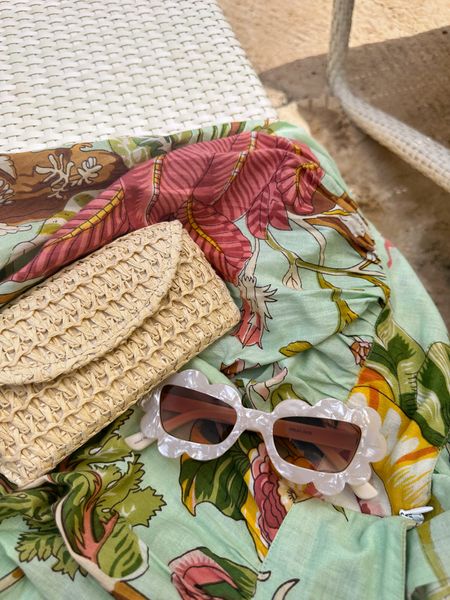 New white sunglasses and woven sunglass case! The coverup is by Juliet Dunn 🐚 #sunglasses #beachaccessories 

#LTKsalealert #LTKtravel #LTKitbag