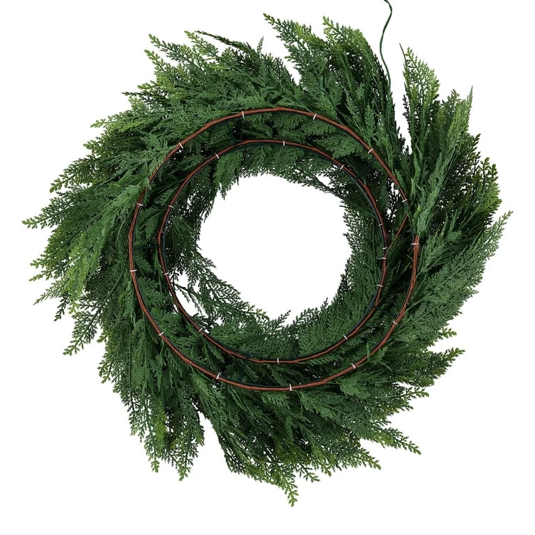 Pre-Lit Cypress Artificial Christmas Wreath, Green, 24", by Holiday Time | Walmart (US)