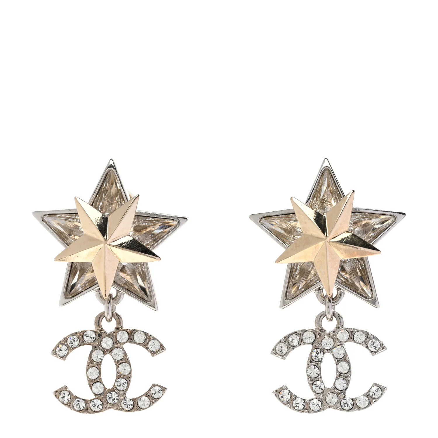 Crystal CC Star Drop Earrings Silver Gold | FASHIONPHILE (US)