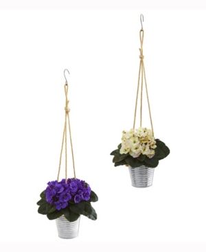 Nearly Natural 21in. African Violet Artificial Plant in Hanging Bucket Set of 2 | Macys (US)