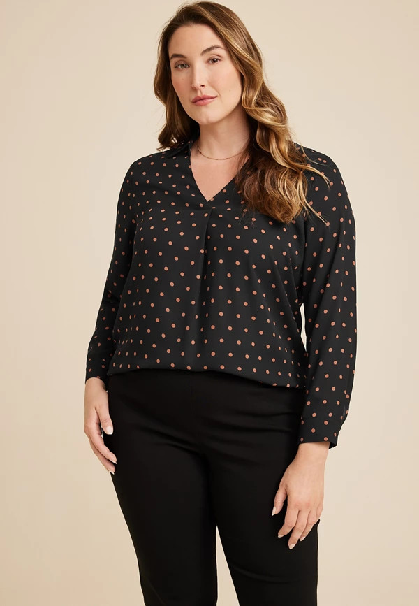 Plus Size Atwood Pleated Polka Dot Blouse | Maurices