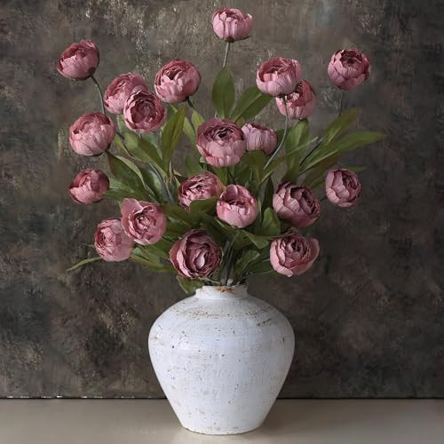 VIERENA 12 Pcs Faux Silk Peony Artificial Flowers for Vase -27", Bulk Fake Peonies Branches with ... | Amazon (US)