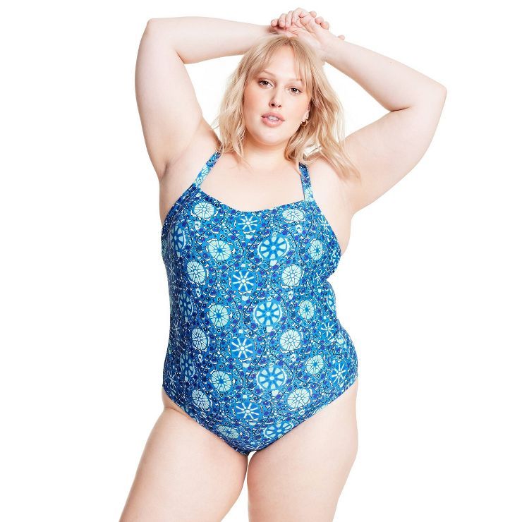 Women's Zinnia Floral Print Medium Coverage One Piece Swimsuit - RHODE x Target Blue/Light Blue | Target