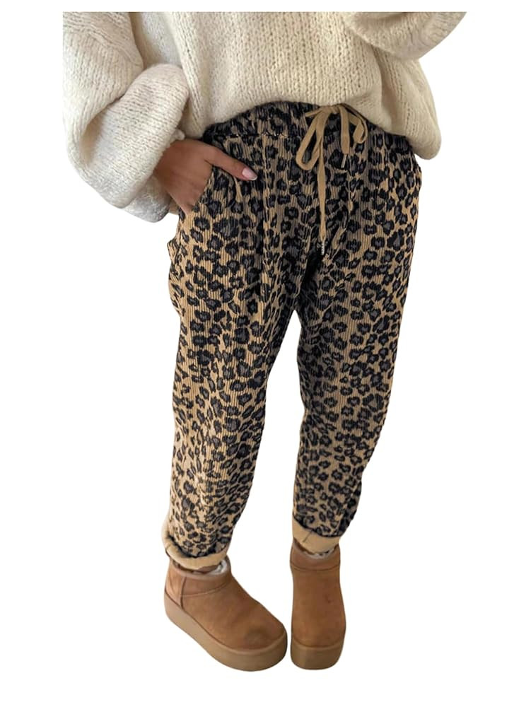 MakeMeChic Women's Cheetah Print Corduroy Pants Tapered Leopard Sweatpants | Amazon (US)
