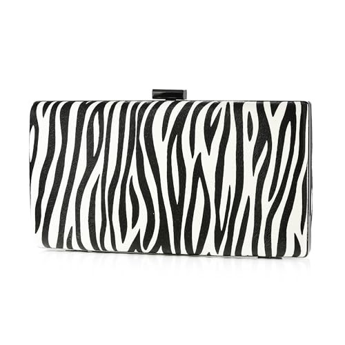 Women Evening Clutch Purse Zebra Print PU Leather Shoulder Crossbody Bag With Detachable Chain For Wedding Cocktail Party | Amazon (US)