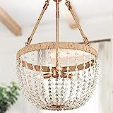 Farmhouse Chandelier for Dining Room, 17'' Boho Chandelier Light Fixture with Rustic Hemp Rope & Met | Amazon (US)
