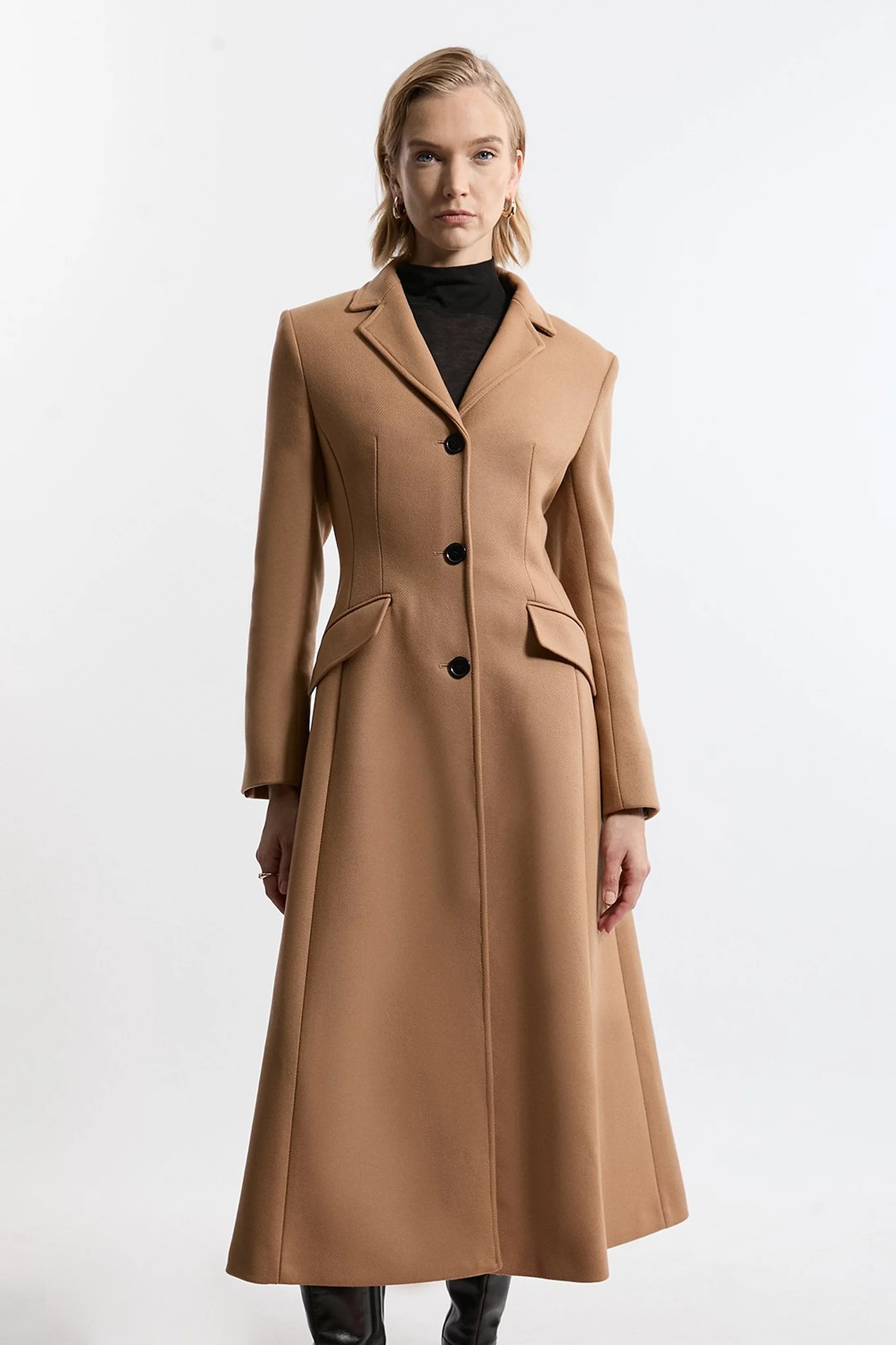 Premium Italian Manteco Wool Full Skirted Tailored Midaxi Coat | Karen Millen | Karen Millen UK + IE + DE + NL