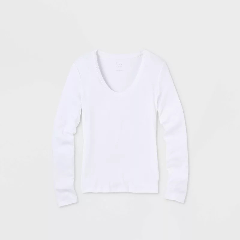 Women's Slim Fit Long Sleeve Scoop Neck Ribbed T-Shirt - A New Day™ | Target