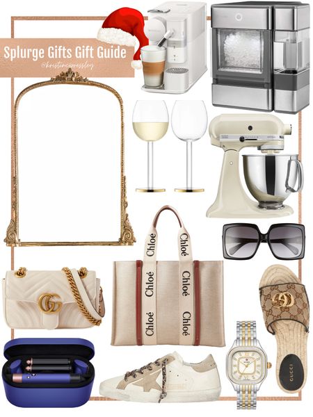 Splurge gifts gift guide. And throw mirror. Home gifts. Designer bag. Designer tote. Golden goose sneakers. Designer slides. Gucci slides. Designer sunglasses. Luxe gifts. Dyson air wrap. KitchenAid mixer. Nugget ice machine. Espresso machine. Fancy gifts. Gifts for her. Wife gifts. Girlfriend gifts.￼

#LTKhome #LTKHoliday #LTKbeauty