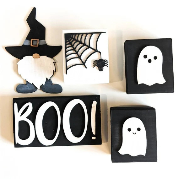 Halloween Tier Tray Decor Boo Ghosts Spooky Gnome Wood 3d Decorative Mini Signs | Etsy (US)