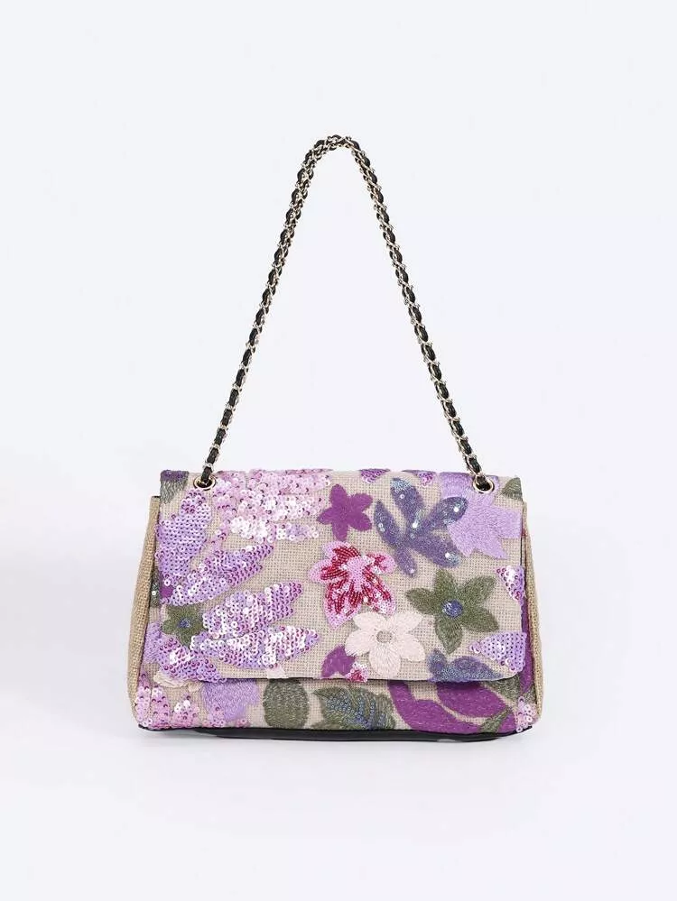 Floral Pattern Flap Square Bag