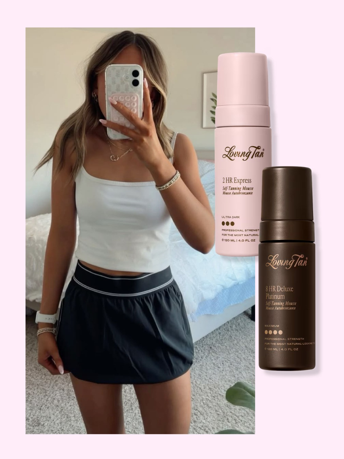 After using this self tan, I will never go back to another. For the most even-toned sunless tan, Loving Tan is the way to go! I am wearing the 2 HR Express Mousse in Ultra Dark in this photo! It gives the most incredible olive-toned tan—zero orange, and smells amazing. With such a wide variety of shades & time ranges, you can't miss out! from medium to platinum dark, and 10 minute express, to 8 hour deluxe, all tans continue to develop for the following 24 hours. Shop the links below if you are searching for the most natural-looking tan this winter!!

#LovingTan #SelfTan #GlowGoals #SummerSkin #LTKBeauty #LTKSummer #BeautyMustHaves #SunlessTan #LTKFinds 

 #LTKdayinmylife #LTKBeauty

#LTKU