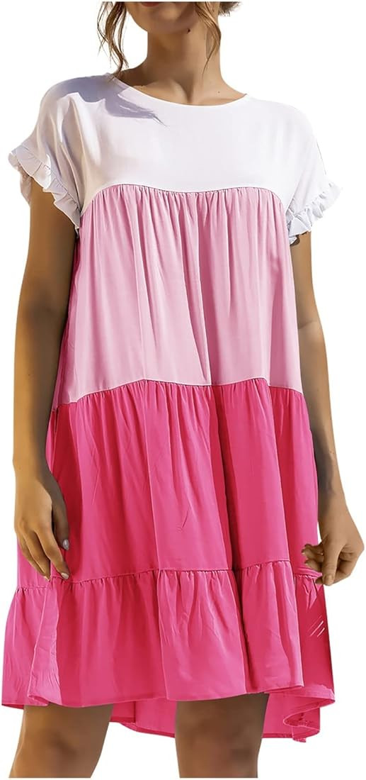 YUHEDADA Womens Babydoll Tiered Mini Dress Long Sleeve Crew Neck Ruffle Pleated Swing Tunic Dress... | Amazon (US)