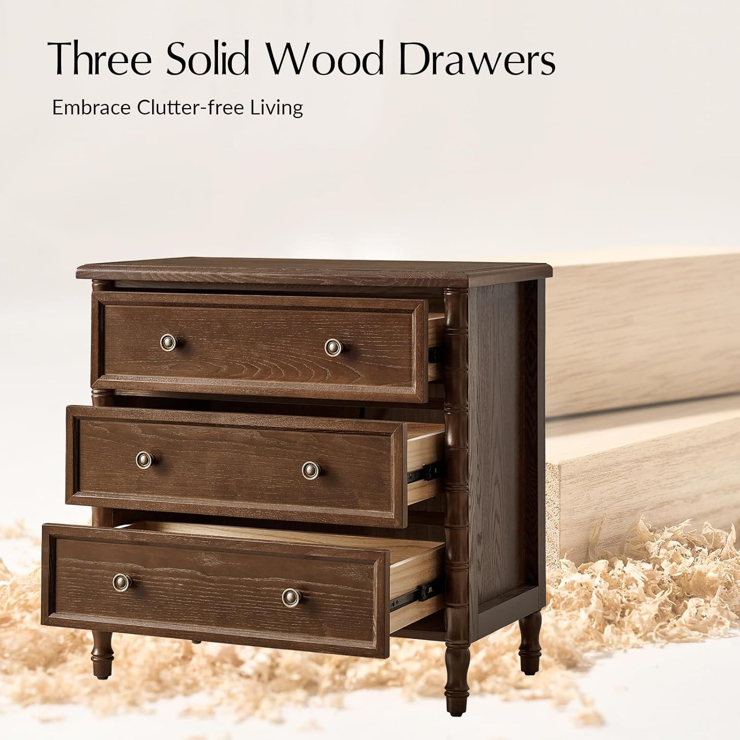 HULALA HOME Solid Wood End Tables Set of 2 with Bamboo-Inspired Frame, 28" Wide Endtables with Ch... | Amazon (US)