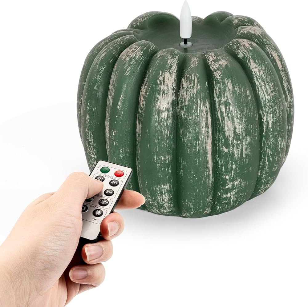 Homemory Flameless Wax Pumpkin Candle with Remote, Timer, Dimmer, LED Battery Operated Flickering... | Amazon (US)
