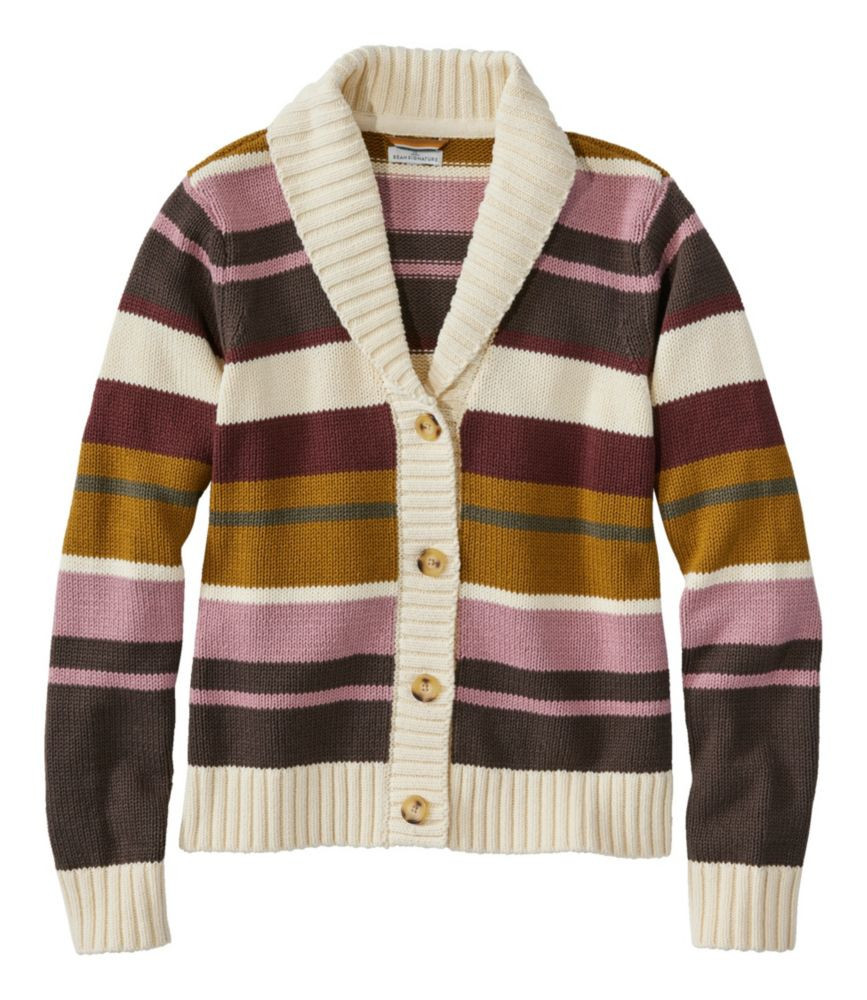 Women's Signature Original Cotton Sweater, Shawl Cardigan Sweater Stripe Dark Loden Multi Stripe Medium, Cotton/Yarns L. L.Bean | L.L. Bean