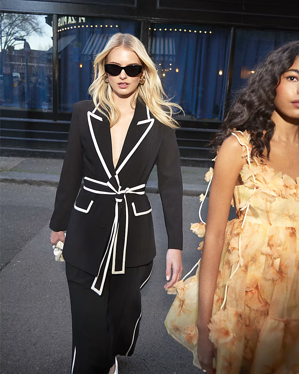 Black Contrast Tipping Belted Blazer | River Island UK & IE