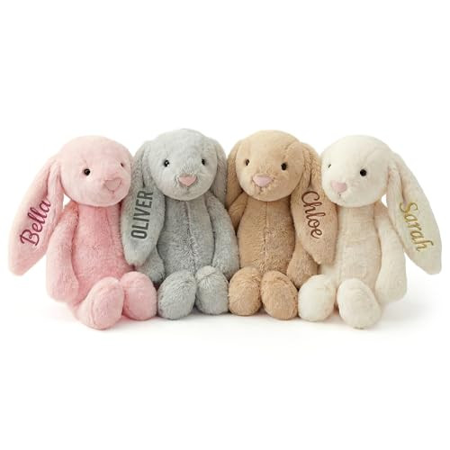 Extous Personalized Easter Bunny Plush with Baby's Name, Embroidered Custom Bunny Rabbit, Soft Stuffed Bunny for Baby Boys & Girls, First Easter Gift, Pink Easter Bunny for Easter Basket | Amazon (US)