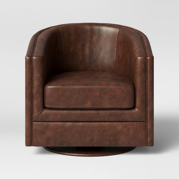 Berwick Barrel Swivel Chair Faux Leather Brown - Threshold™ | Target