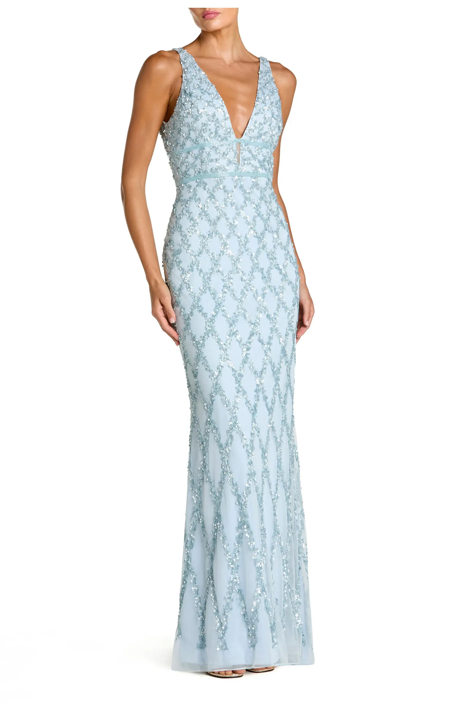 Mac Duggal Sequined Plunge Neck Sleeveless Column Gown | Nordstrom | Nordstrom