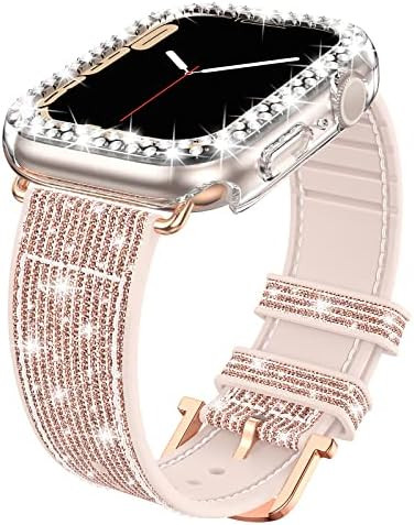 Goton Bling Silicone Case Band for Apple Watch Series 7 Bands 41mm with Bumper [No Screen Protector] | Amazon (US)