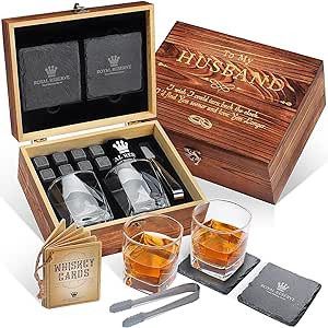 Whiskey Stones Gift Set | Husband Birthday Gifts Artisan Crafted Chilling Rocks Stones Scotch Bou... | Amazon (US)