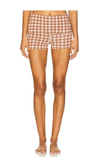 Fold-Over Short in Gingham Pink & Brown | Revolve Clothing (Global)