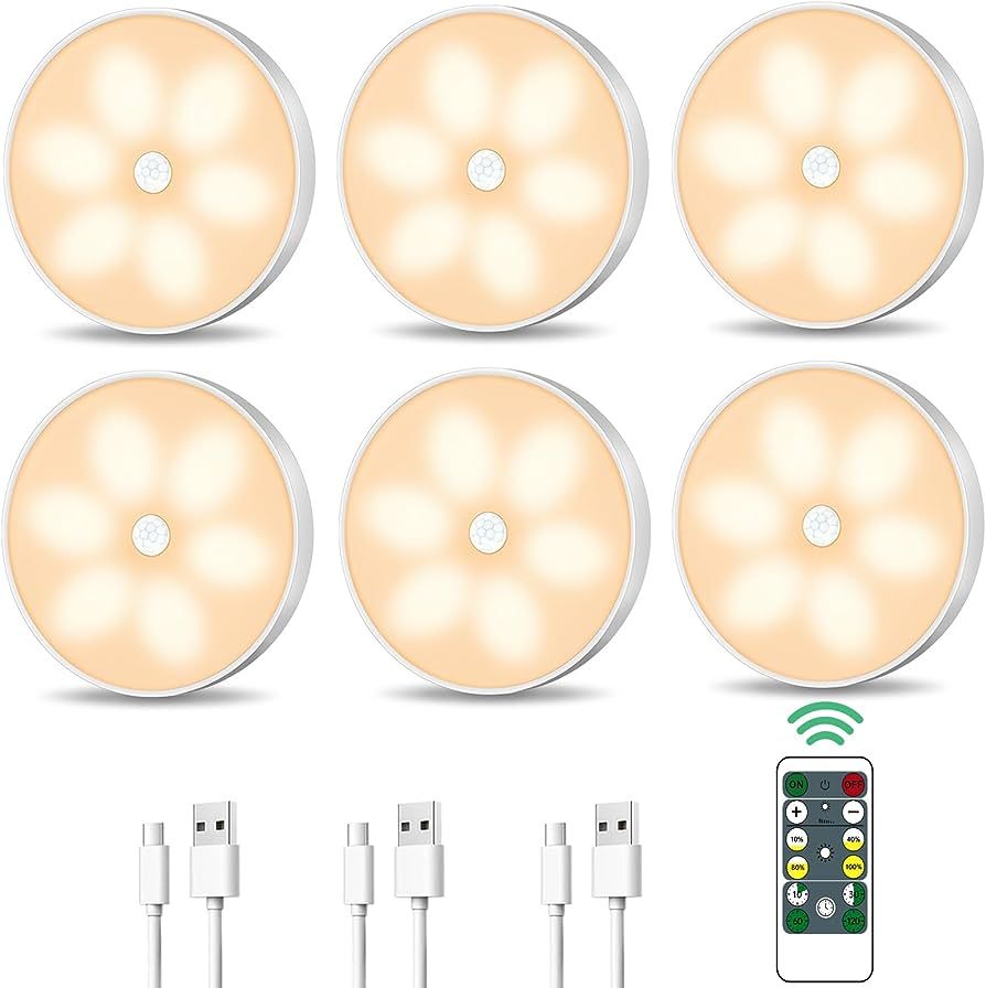 Lightbiz Warm Color LED Closet Lights Wireless Motion Sensor Puck Light, USB Rechargeable Battery... | Amazon (US)